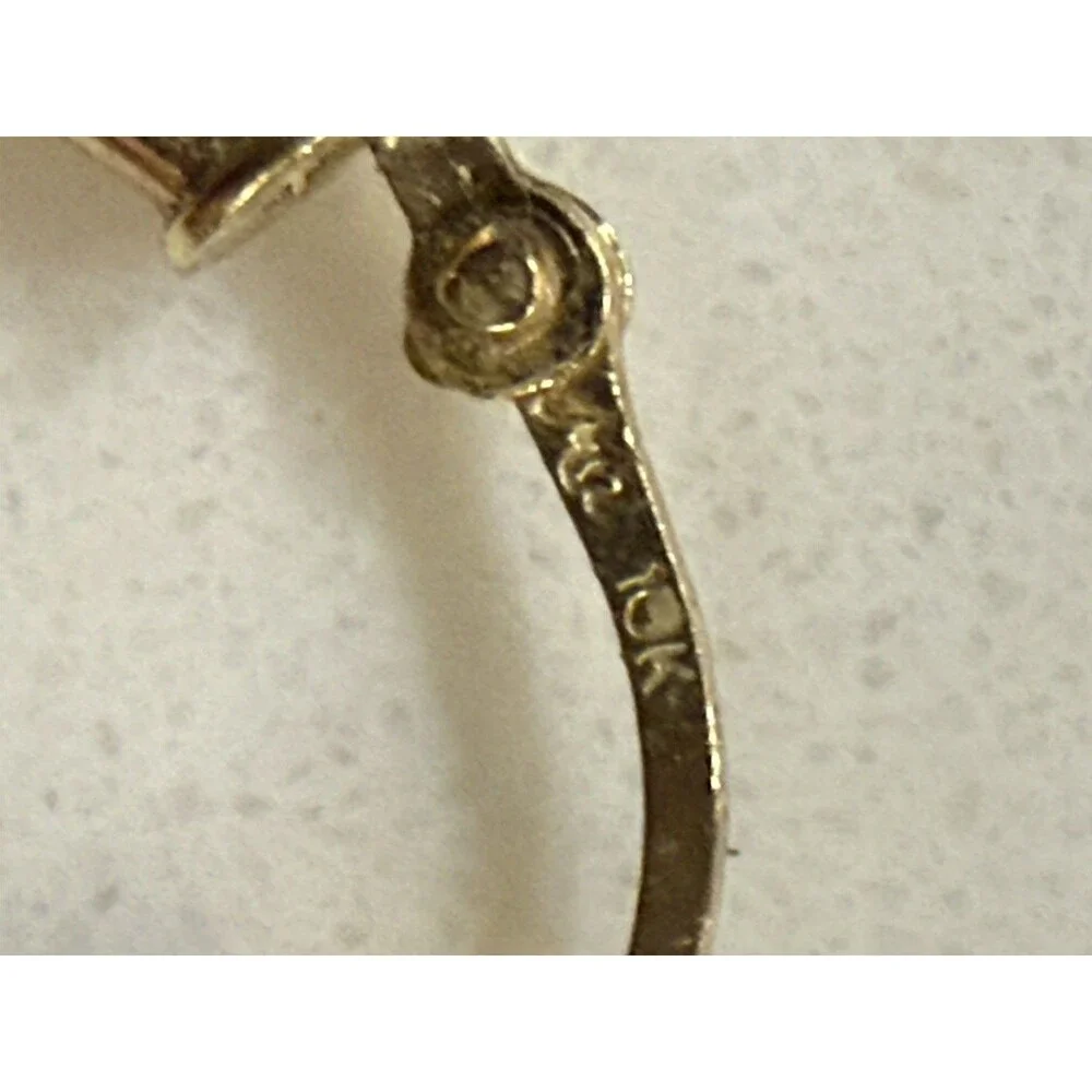 Vintage 10K Yellow Rose White Gold Tri-Color Diamond Cut Oval Hoop Earrings